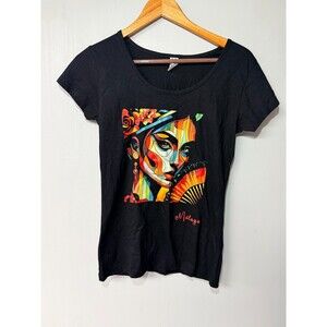 Roly Women's M  Black Colorful Woman Graphic Short Sleeve T Shirt Art